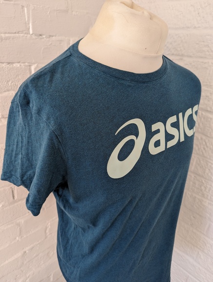 Asics Crew Neck T Shirt - Size M - Green - Cotton - P2P 21" - Picture 2 of 6